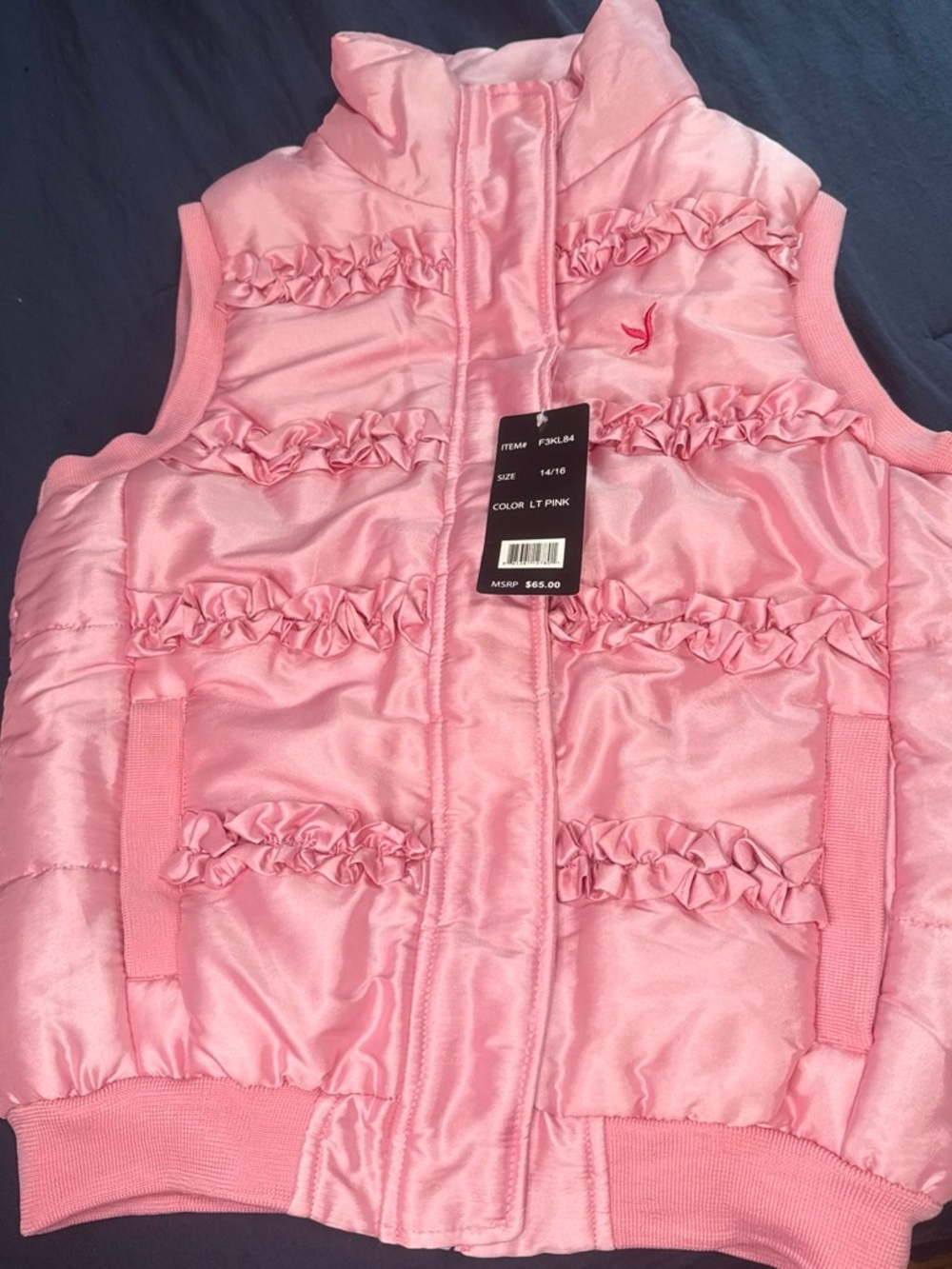 Light Pink Kids Quilted Ruffle Puffer Vest